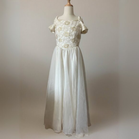 Handmade Other - 1950s Vintage Handmade Gold & Cream Girls Bridal Flower Girl Gown Dress sz 4-8